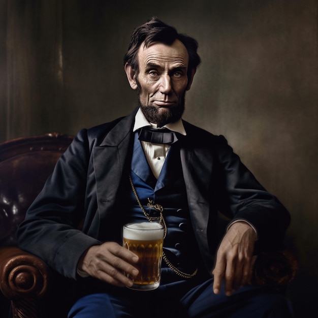 A man sits in a chair with a full glass of beer in his hand.