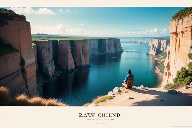 A man sits on a cliff overlooking a body of water and the words raw chakra.