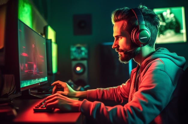 A man sits at a computer