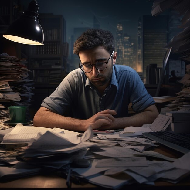 A man sits at a desk with a book titled quot the word quot on it