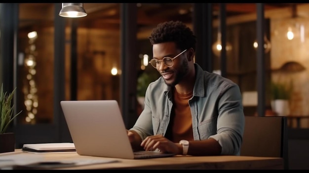 a man sits at a desk with a laptop and a laptop