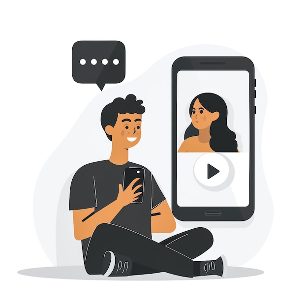 a man sits on the floor and talks to a woman with a cell phone