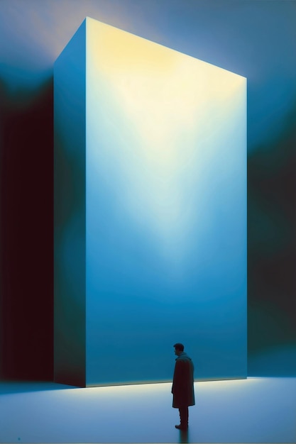 A man sits in front of a door that says'the light is on. '