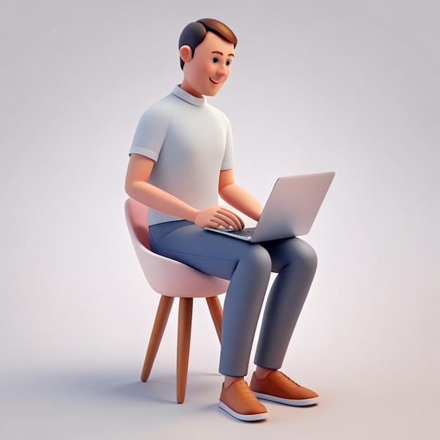 Photo a man sits at a laptop working 3d