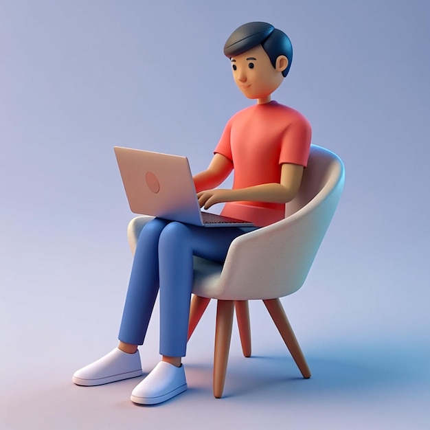 A man sits at a laptop working 3D