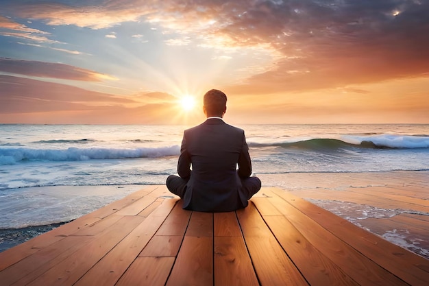 A man sits on a pier and looks at the ocean.