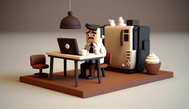 A man sits at a table in front of a coffee machine.