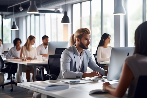 a man sits at a table with a woman on the back of his head and the man is looking at the screen