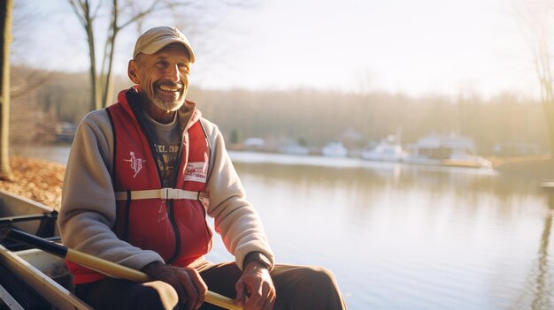 Man Sitting on Bench by Waterfront