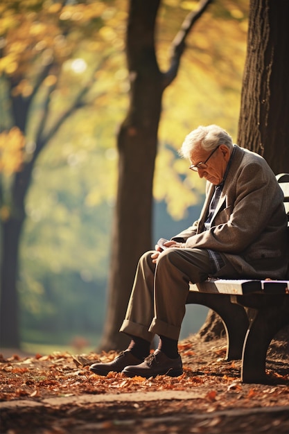 Photo man sitting on a bench in nature