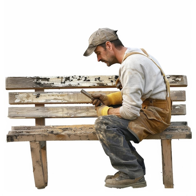 Man Sitting on Bench With Cell Phone