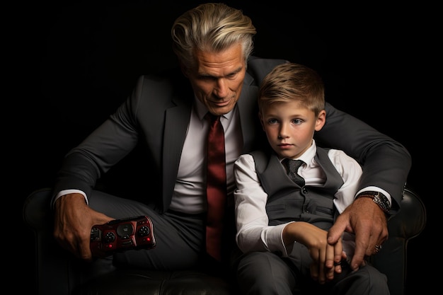 Photo a man sitting next to a boy in a suit