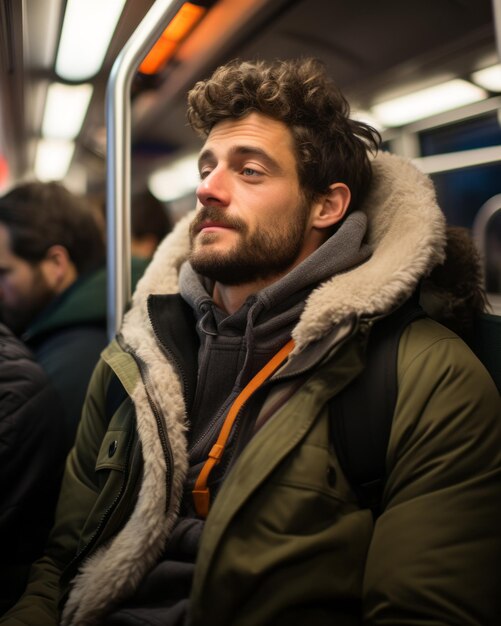 a man sitting on a bus