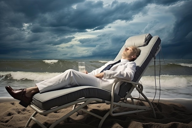 Premium Photo | A man sitting in a chair on the beach