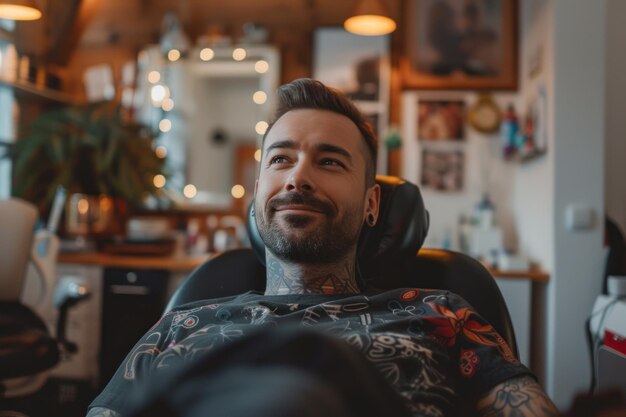 A Man Sitting in a Chair With a Tattoo on His Arm