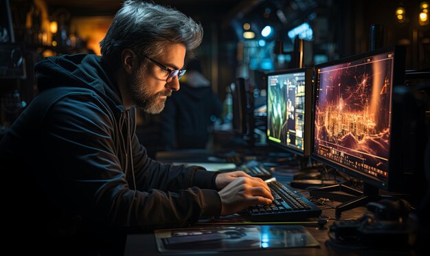 Man Sitting at Computer on Desk