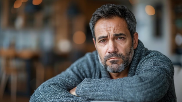 A man sitting on a couch with his arms crossed