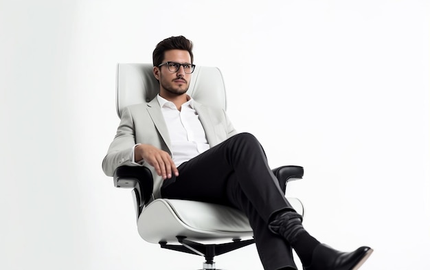 Man Sitting in Crossed Leg Chair