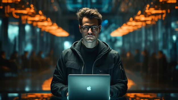 A Man Sitting at a Desk in Front of a Computer