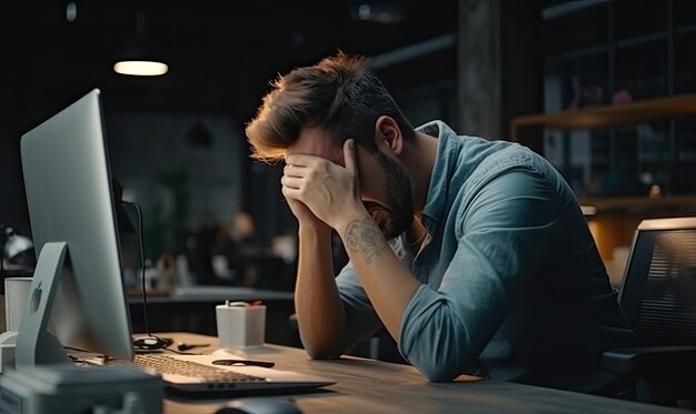 A man sitting at a desk in front of a computer