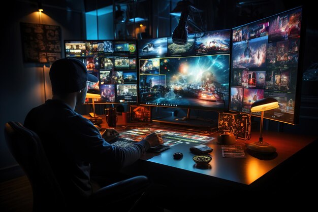 A man sitting at a desk in front of a computer