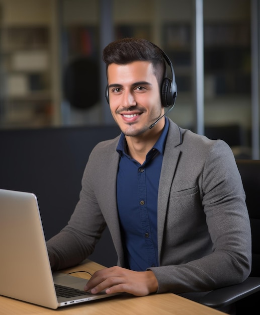 Man Sitting at Desk With Laptop and Headphones