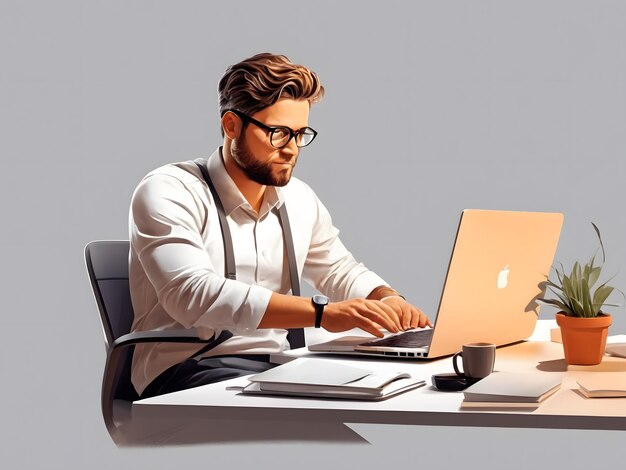 A man sitting at a desk with a laptop