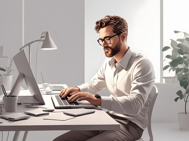 A man sitting at a desk with a laptop