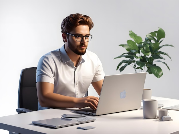 A man sitting at a desk with a laptop