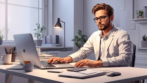 A man sitting at a desk with a laptop