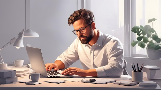 A man sitting at a desk with a laptop