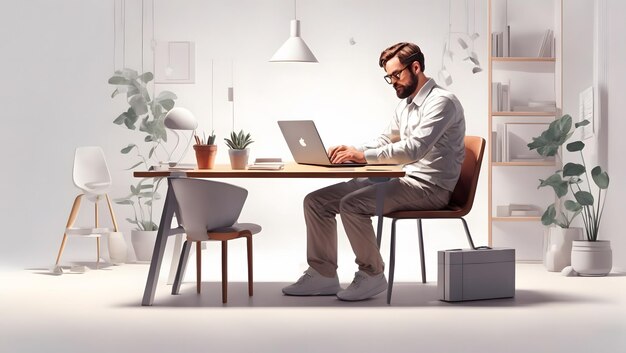 A man sitting at a desk with a laptop