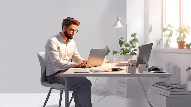 A man sitting at a desk with a laptop