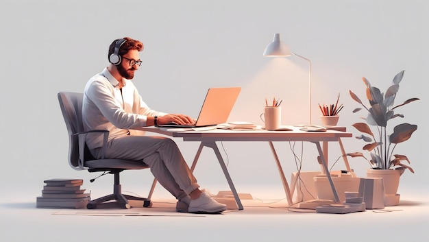 A man sitting at a desk with a laptop