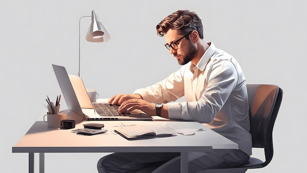 A man sitting at a desk with a laptop