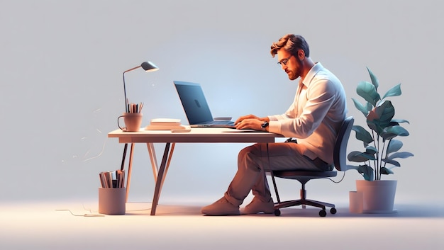 A man sitting at a desk with a laptop