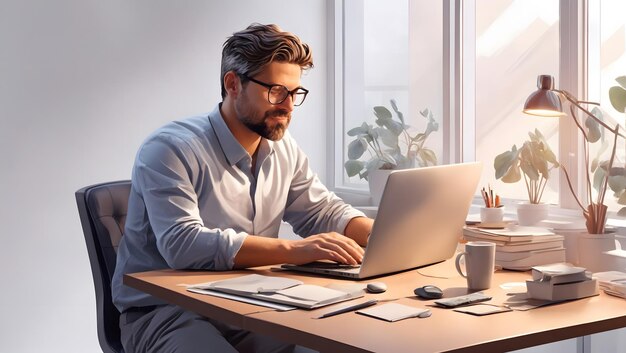 A man sitting at a desk with a laptop