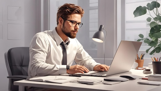 A man sitting at a desk with a laptop