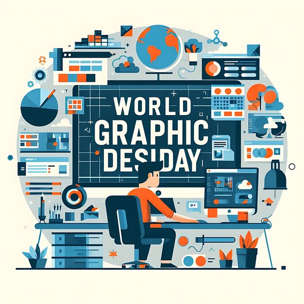 Photo a man sitting at a desk with a poster that says world graph on it