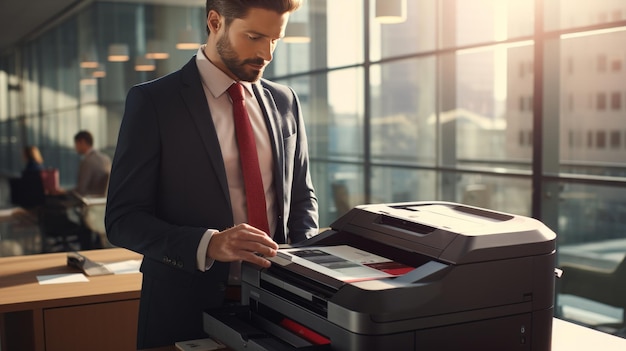 Man Sitting at Desk With Printer