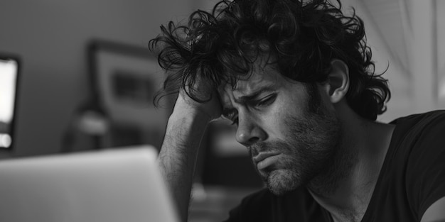 Photo a man sitting in front of a laptop computer