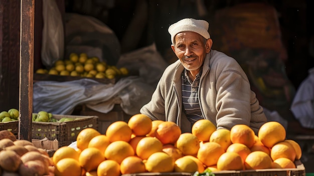 Man Sitting in Front of Pile of Oranges