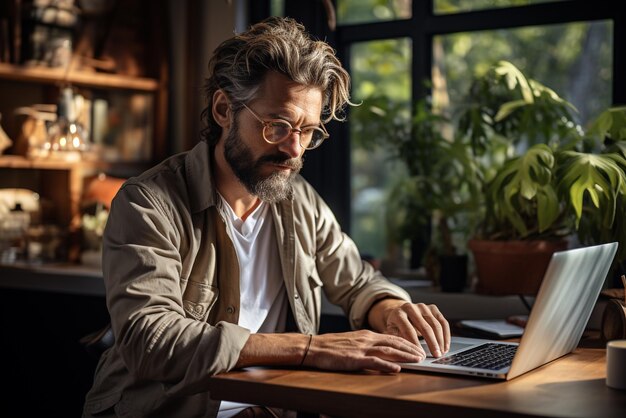 Man sitting on laptop in a room