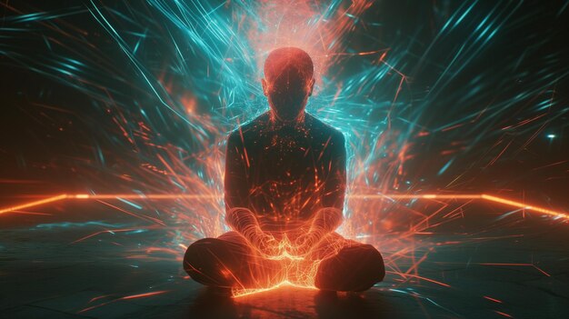 Man sitting in lotus position and meditating