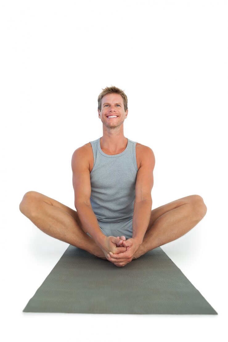 Photo man sitting in lotus position during a yoga session