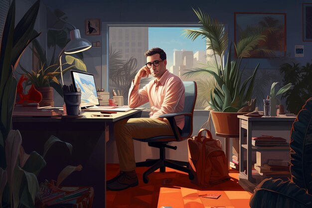 a man sitting in an office