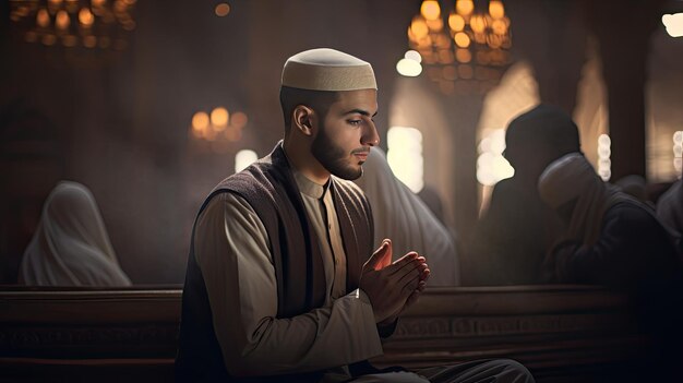 Man Sitting in Pew With Folded Hands Eid