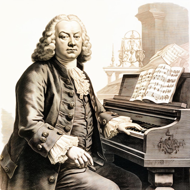 Photo a man sitting at a piano with a sheet of music