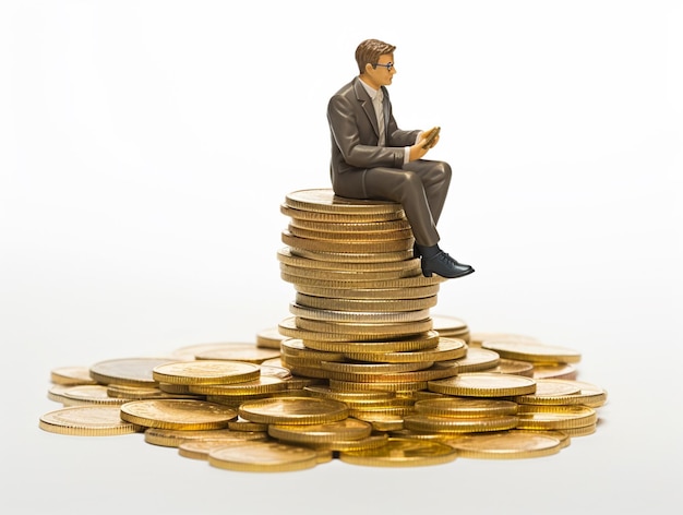 A Man Sitting on A Pile of Coins