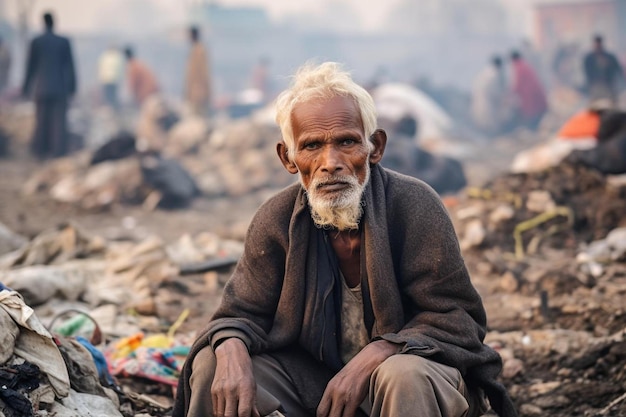 a man sitting on a pile of garbage